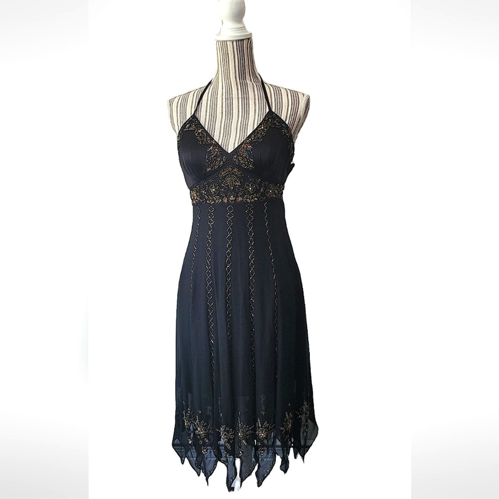 Sue Wong Black Silk Beaded Embellished Rumba Salsa Gatsby Dress